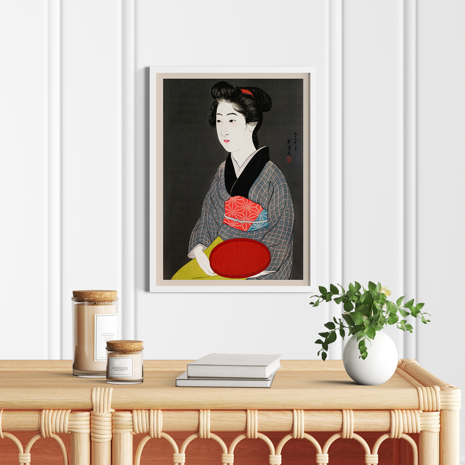 Waitress Holding a Tray (Portrait of Onao, a Maid at the Matsuyoshi Inn, Kyoto) (1920) by Goyo Hashiguchi