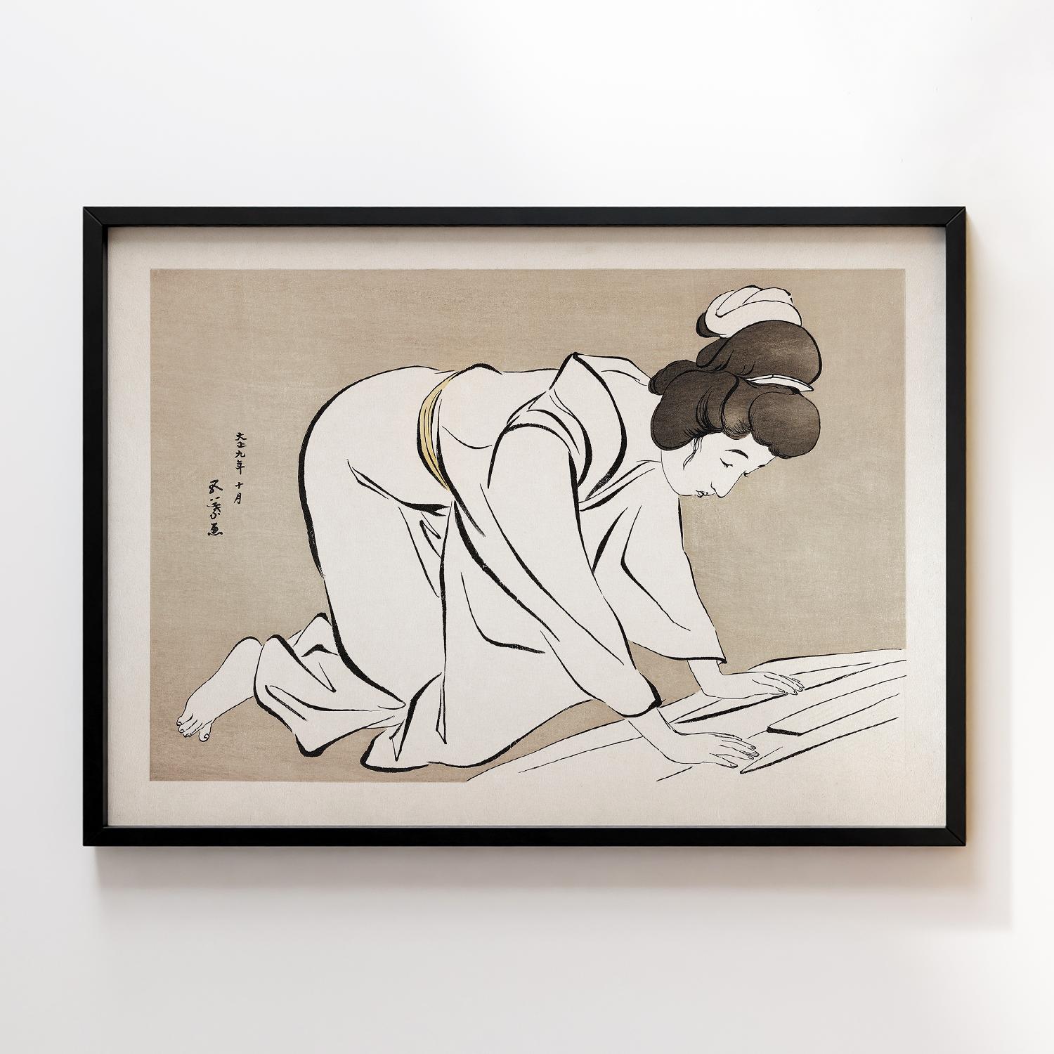 Woman Folding a Kimono (1953) by Goyo Hashiguchi