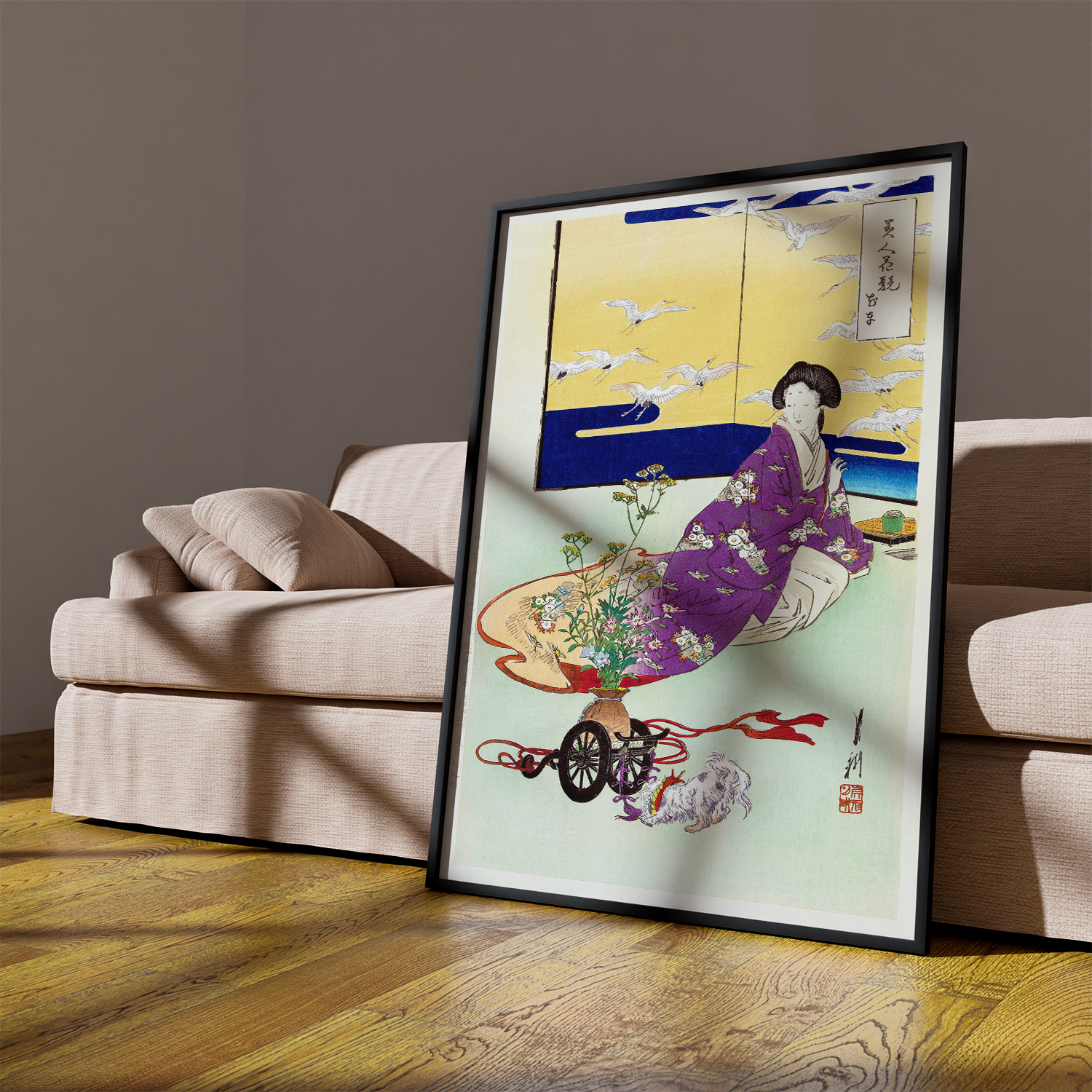 Dog Playing with Flower Cart (1887–1896) by Ogata Gekko