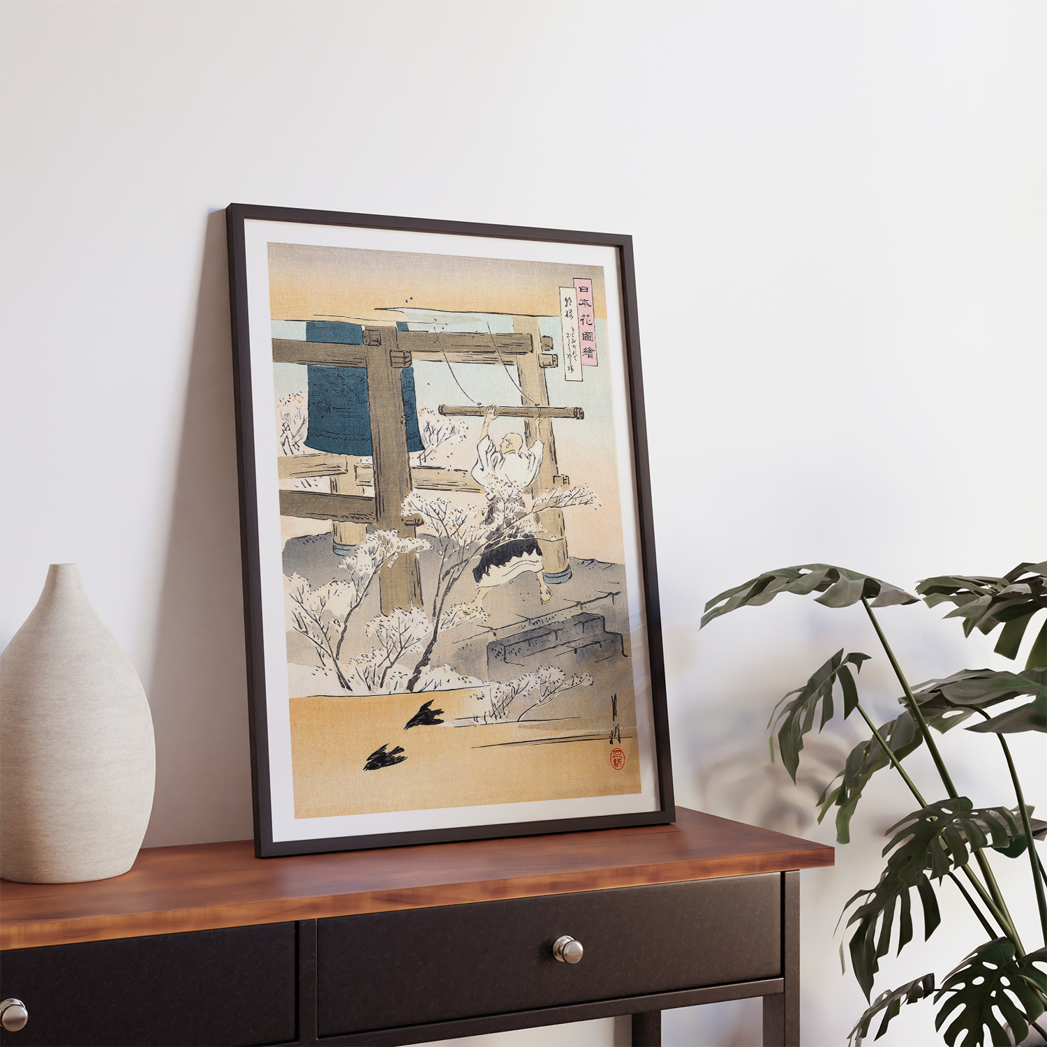 Monk Ringing a Bell Pictures of Japanese Flowers (1898) by Ogata Gekko