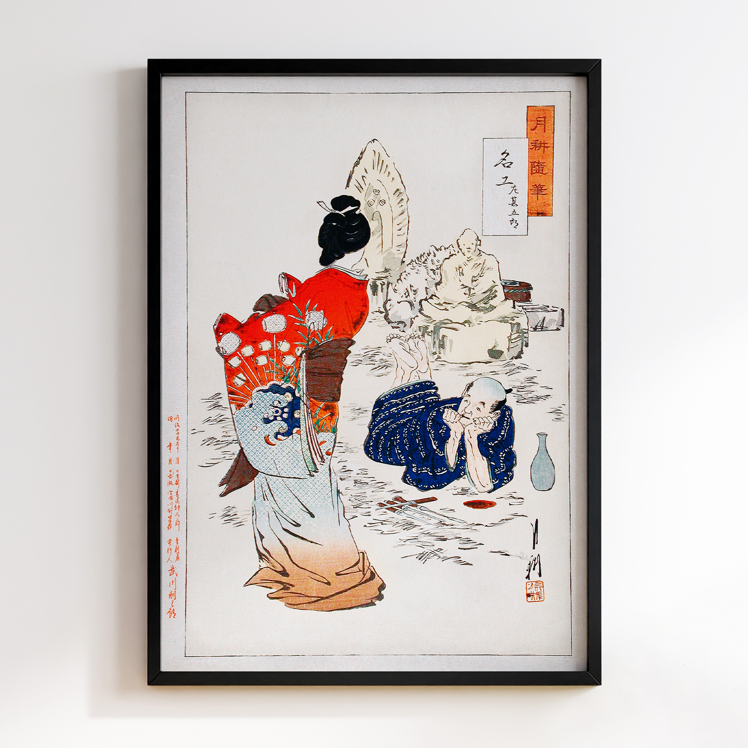 The Sculptor Hidari Jingorō Watching his Work Come to Life (ca. 1887) by Ogata Gekko