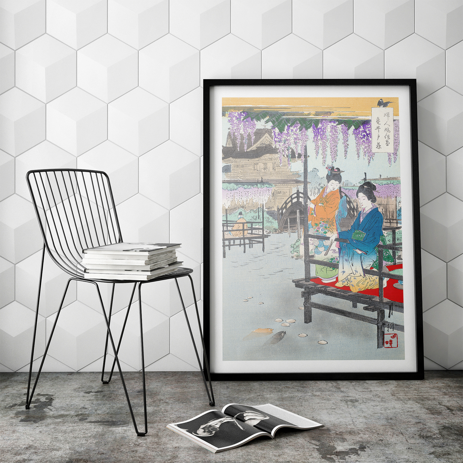 Two Maidens on Veranda Overlooking Fish Pond by Ogata Gekko