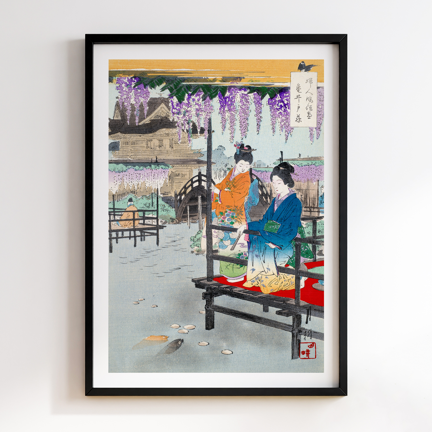 Two Maidens on Veranda Overlooking Fish Pond by Ogata Gekko