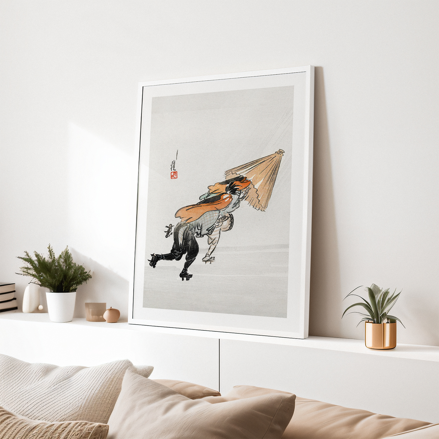 Two Musicians Running in the Rain (1900–1910) by Ogata Gekko