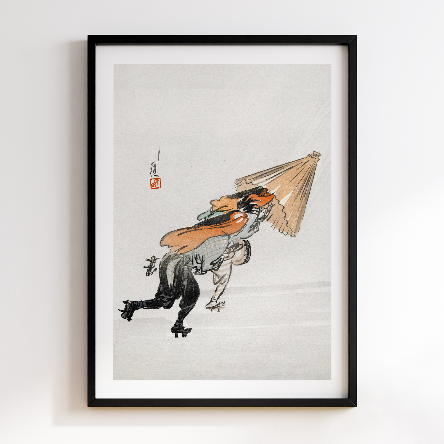 Two Musicians Running in the Rain (1900–1910) by Ogata Gekko