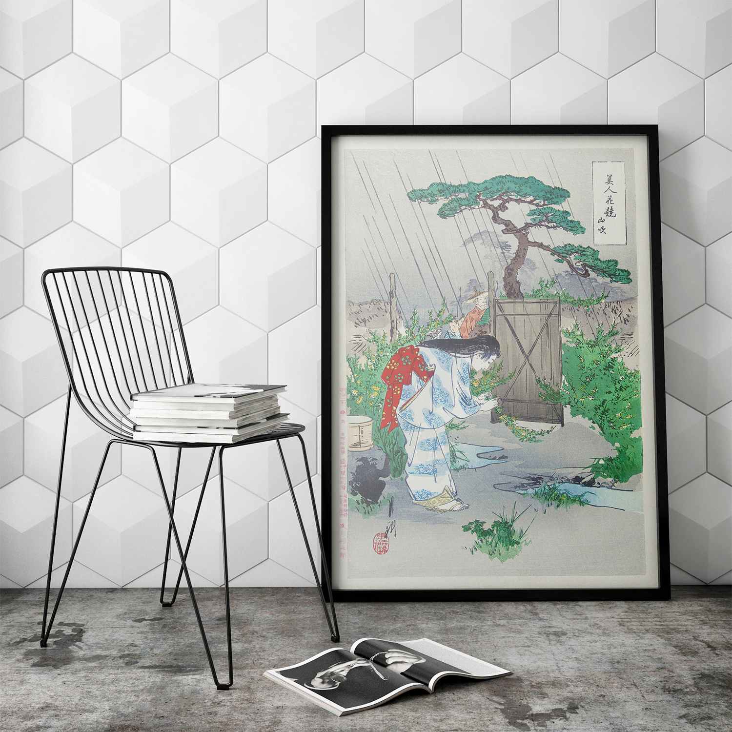 Woman Bending over Yamabuki Bush (1887–1896) by Ogata Gekko