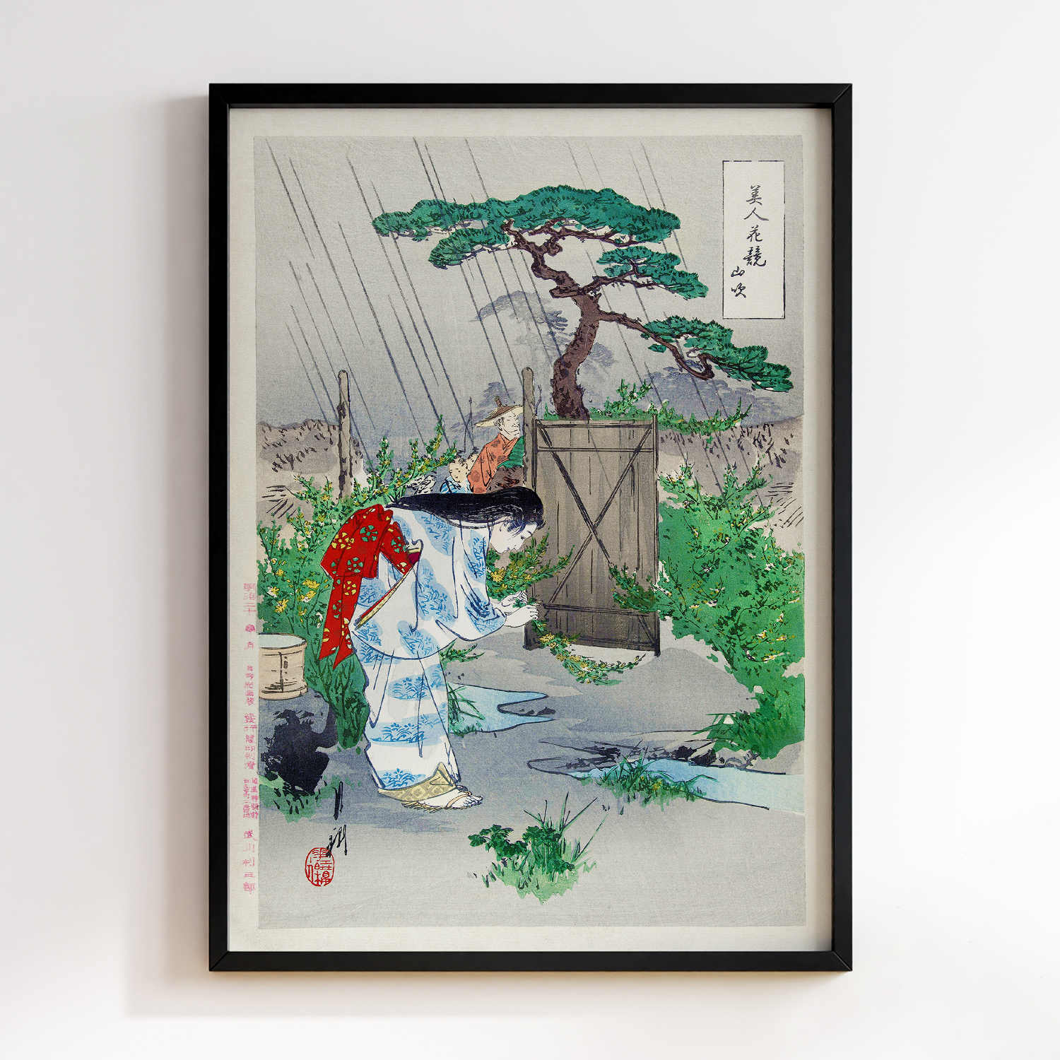 Woman Bending over Yamabuki Bush (1887–1896) by Ogata Gekko