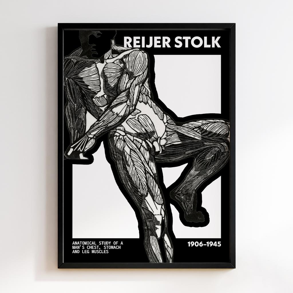 Anatomical study of a man's chest, stomach and leg muscles by Reijer Stolk