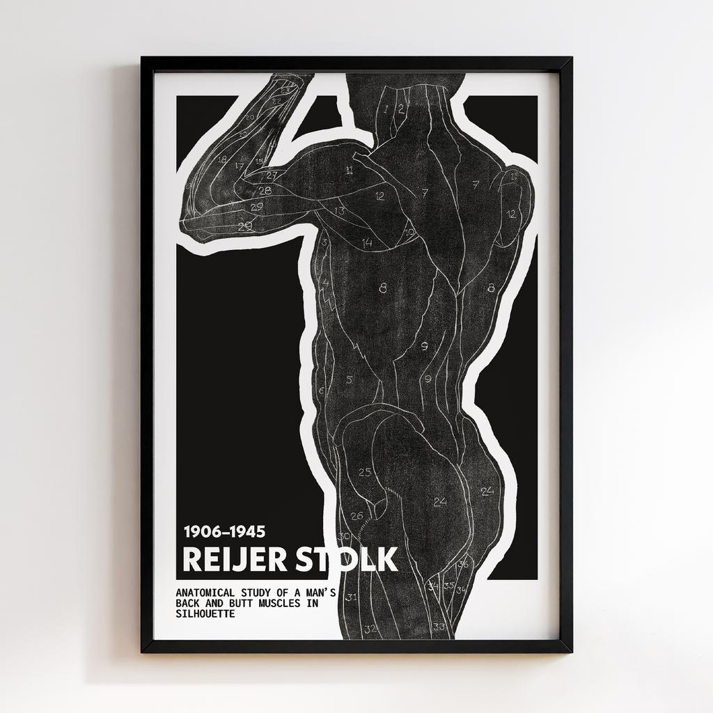 Anatomical study of a man's back and butt muscles in silhouette by Reijer Stolk