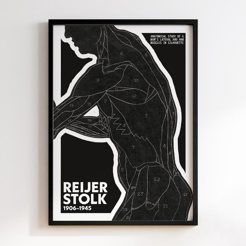 Anatomical study of a man's lateral and arm muscles in silhouette by Reijer Stolk