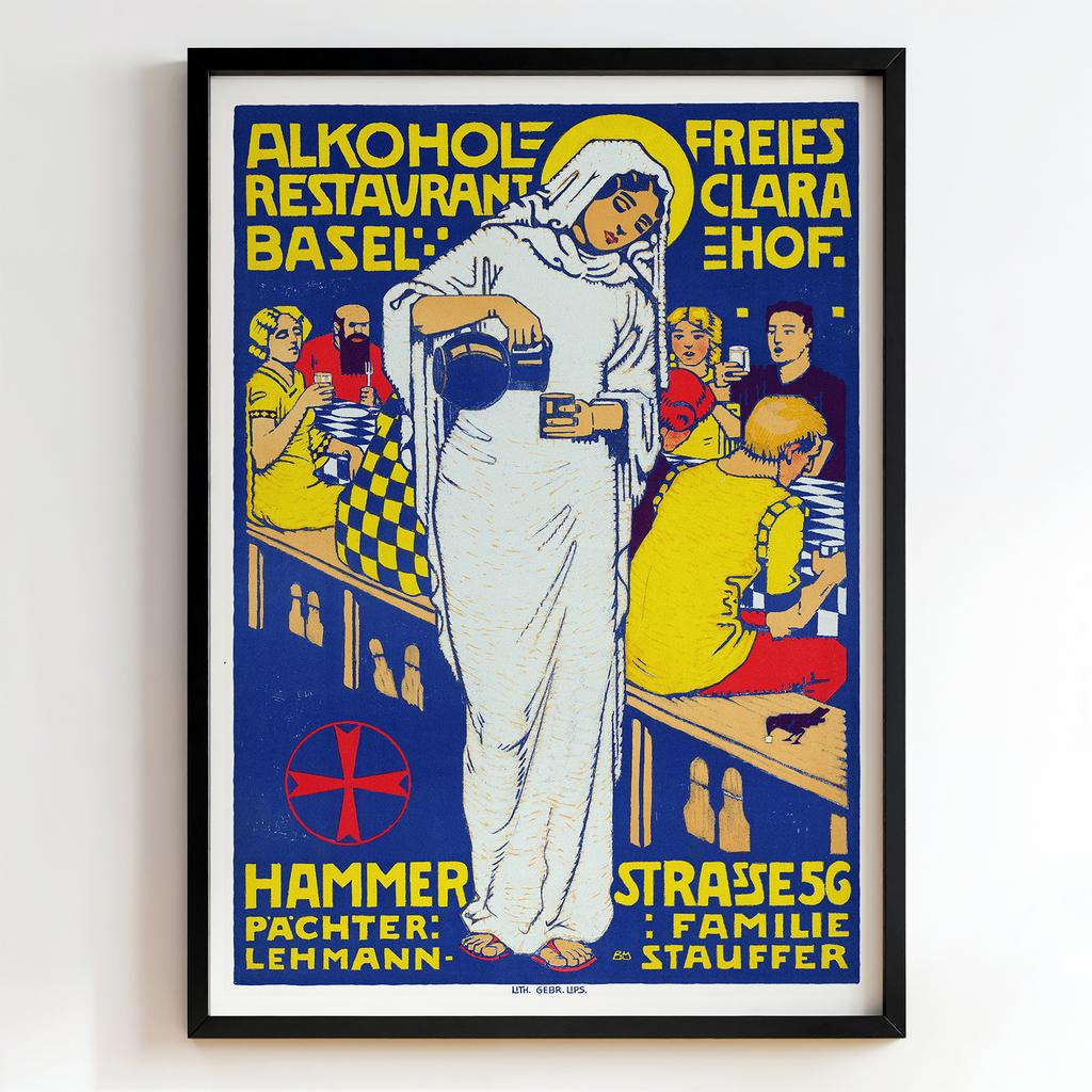 Ретро постер "Alkoholfreies Restaurant Clara-Hof Basel (1910)"