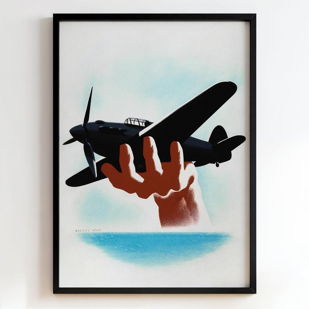 Ретро постер "Aeroplane in hand, with wrist emerging from sea horizon (1939-1946)"