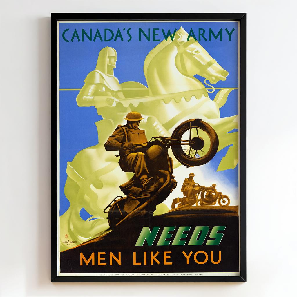 Ретро постер "Canada’s New Army Needs Men Like You 1940 – Eric Aldwinckle"