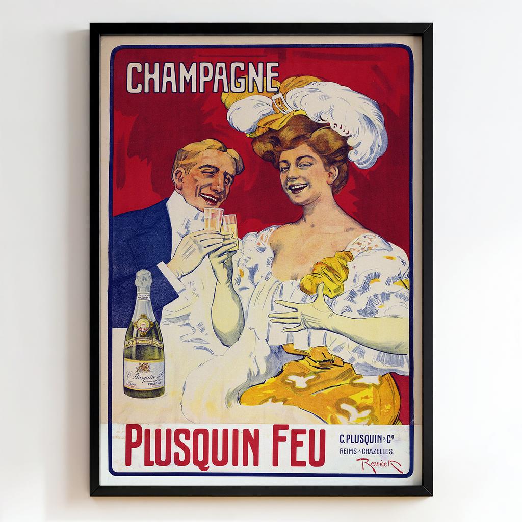 Ретро постер "Champagne Plusquin Feu – Reims & Chazelles 1900"