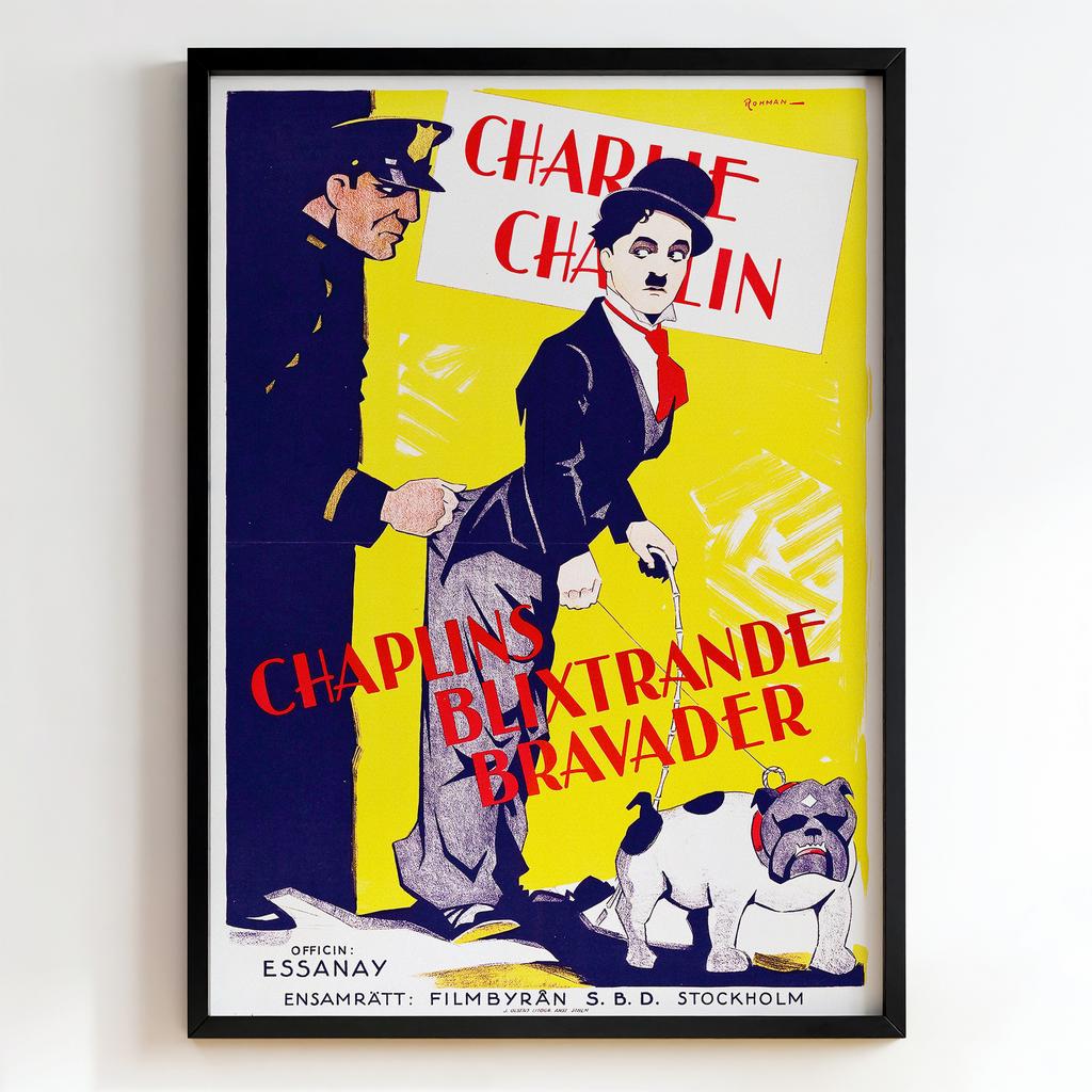Ретро постер "Chaplins Blixtrande Bravader – Eric Rohman (1915)"
