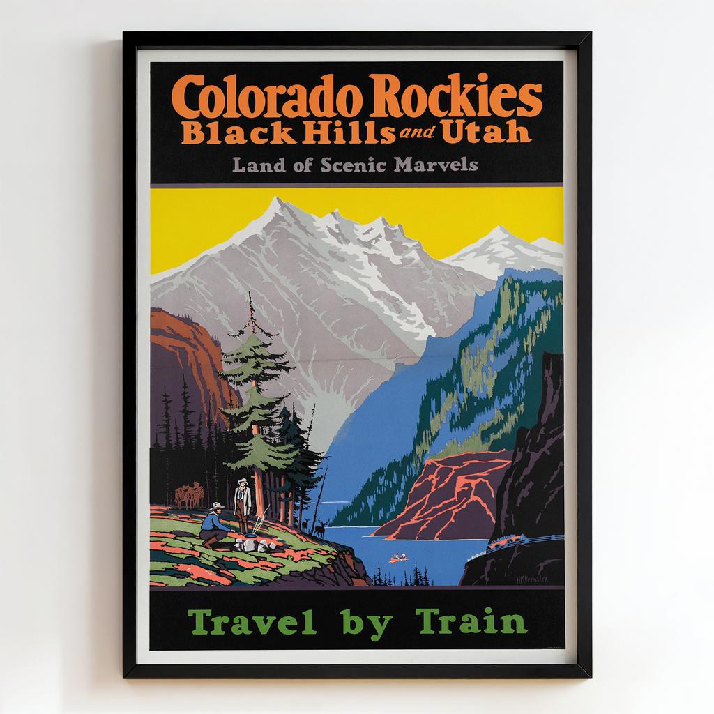Ретро постер "Colorado Rockies – Black Hills and Utah – Travel by Train – H. L. Meunier (1930s)"