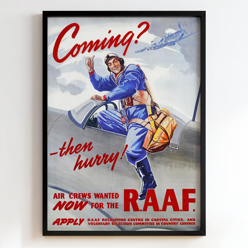 Ретро постер "Coming? Then Hurry! R.A.A.F. Recruiting (1941)"
