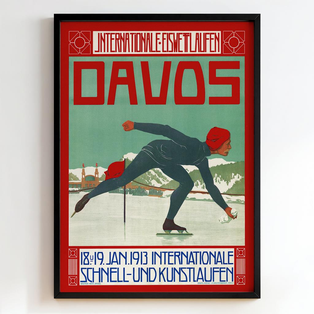 Ретро постер "Internationale Eiswettlaufen Davos – Walther Koch (1913)"