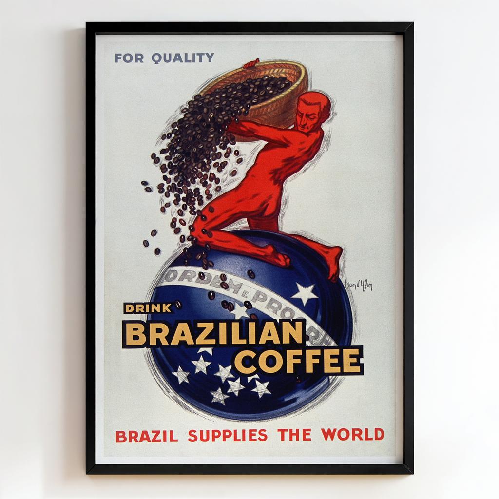 Ретро постер "Drink Brazilian Coffee – Brazil Supplies the World (1940s)"