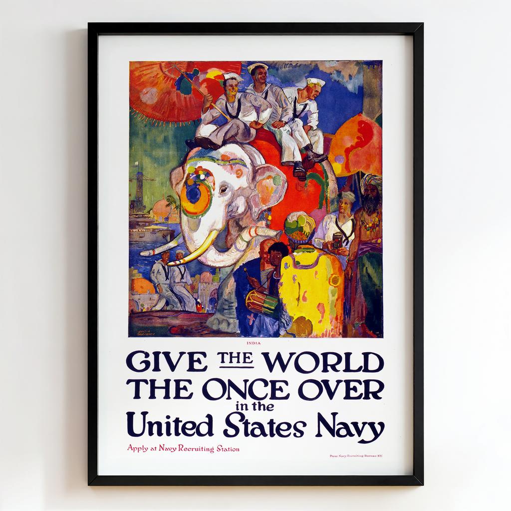 Ретро постер "Give the World the Once Over in the United States Navy – James H. Daugherty (1917)"