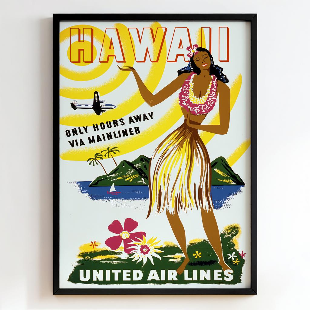 Ретро постер "Hawaii – United Air Lines Travel Poster (1940s)"