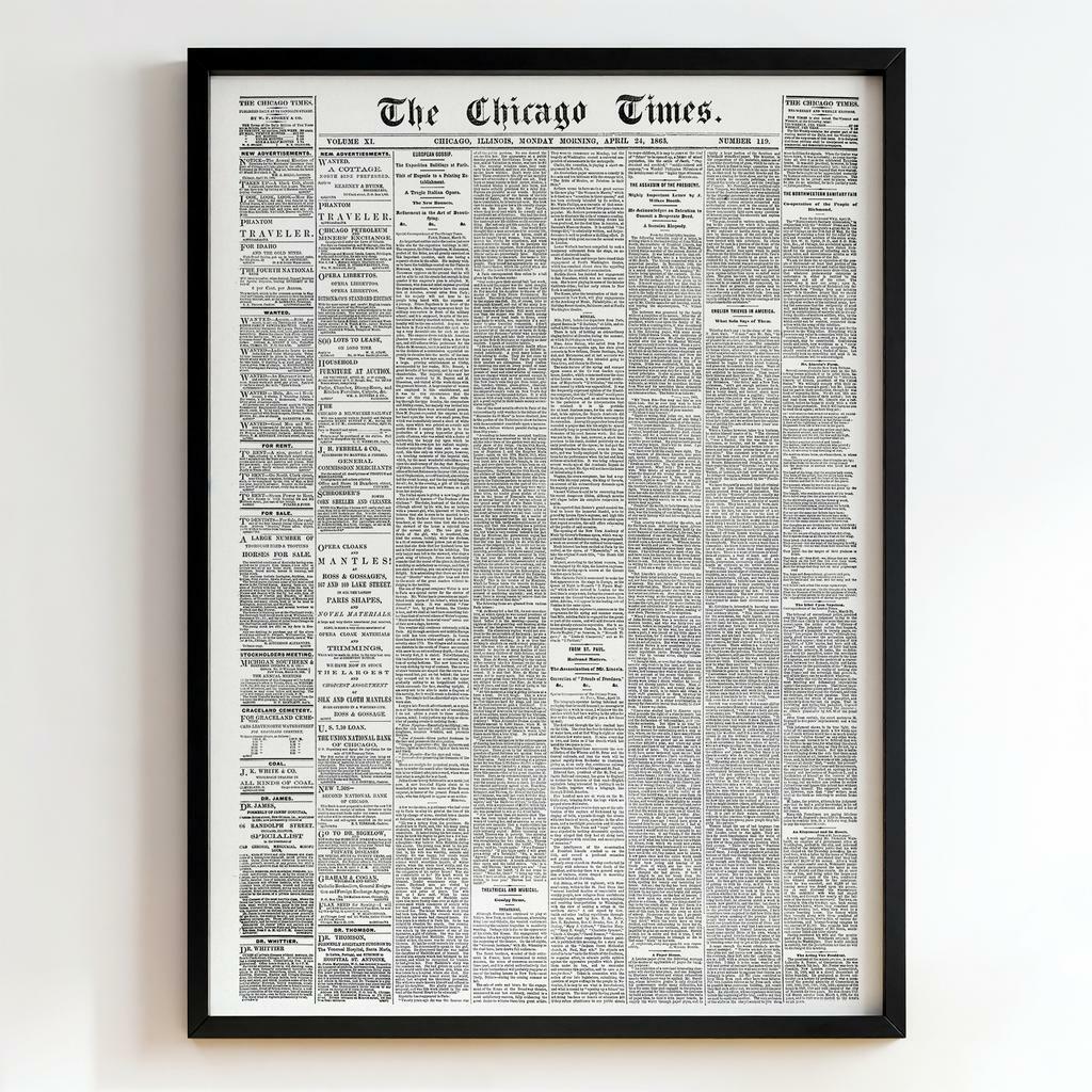 Ретро постер "The Chicago Times Newspaper – April 24 (1865)"