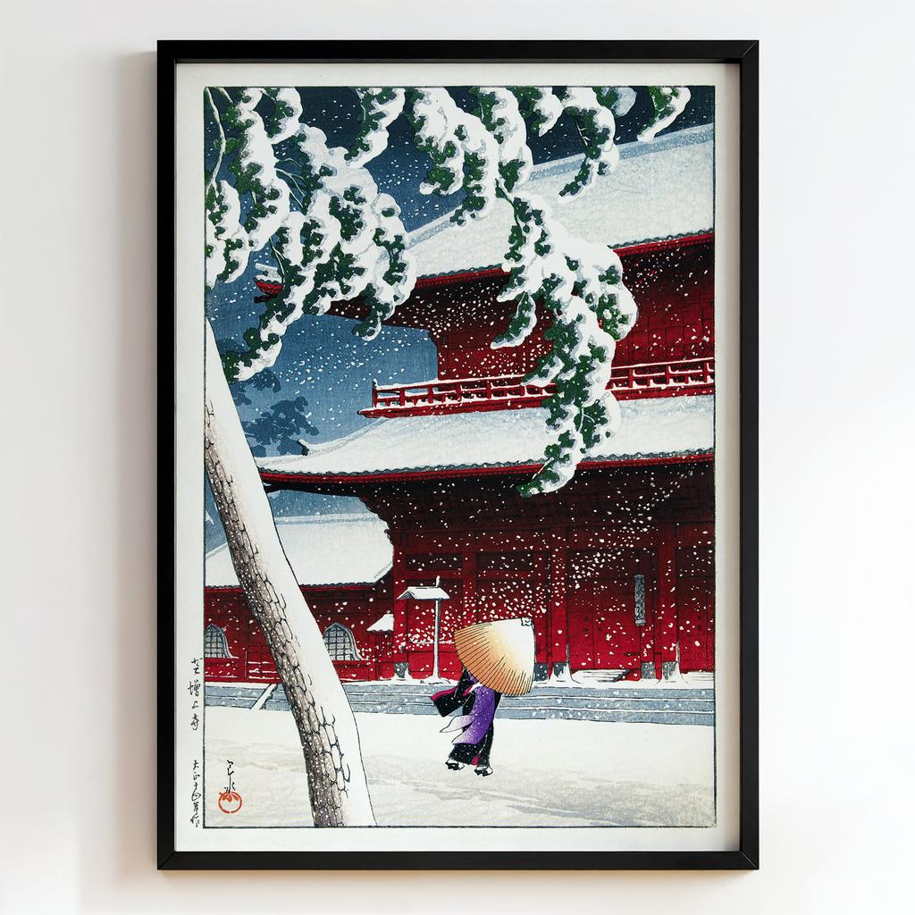 Ретро постер "Zojoji Temple in Snow – Kawase Hasui (1925)"