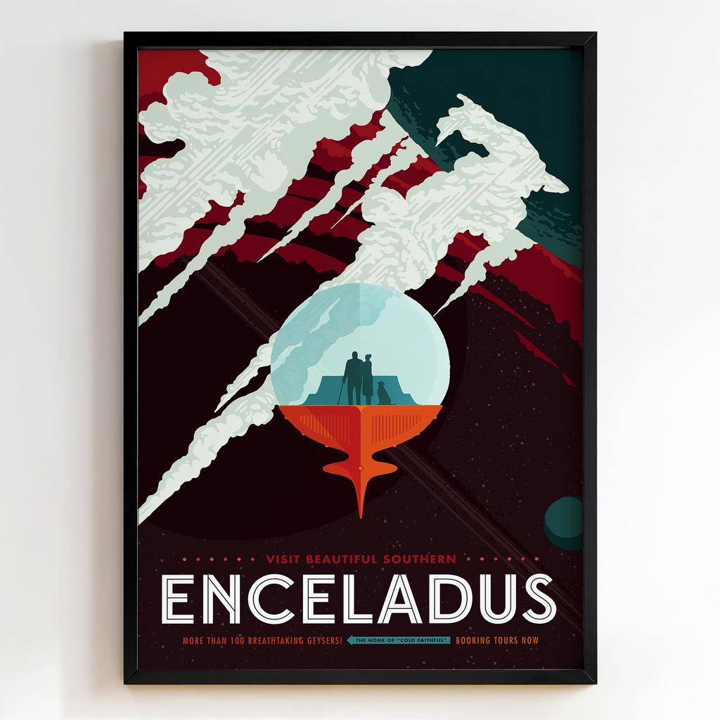 Ретро постер "Visit Beautiful Southern Enceladus – Space Travel Poster (1960s)"