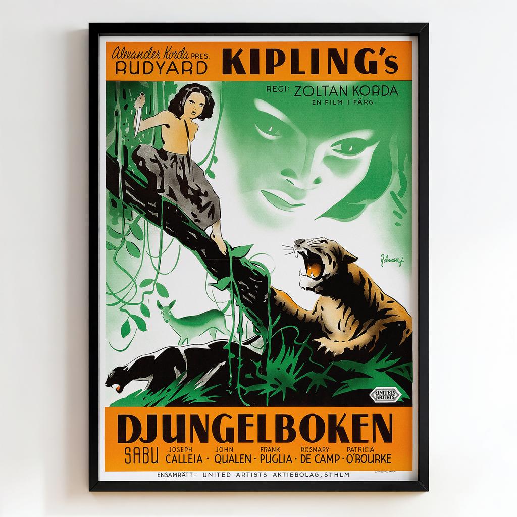 Ретро постер "Djungelboken – Rudyard Kipling's Jungle Book Film Poster (1942)"
