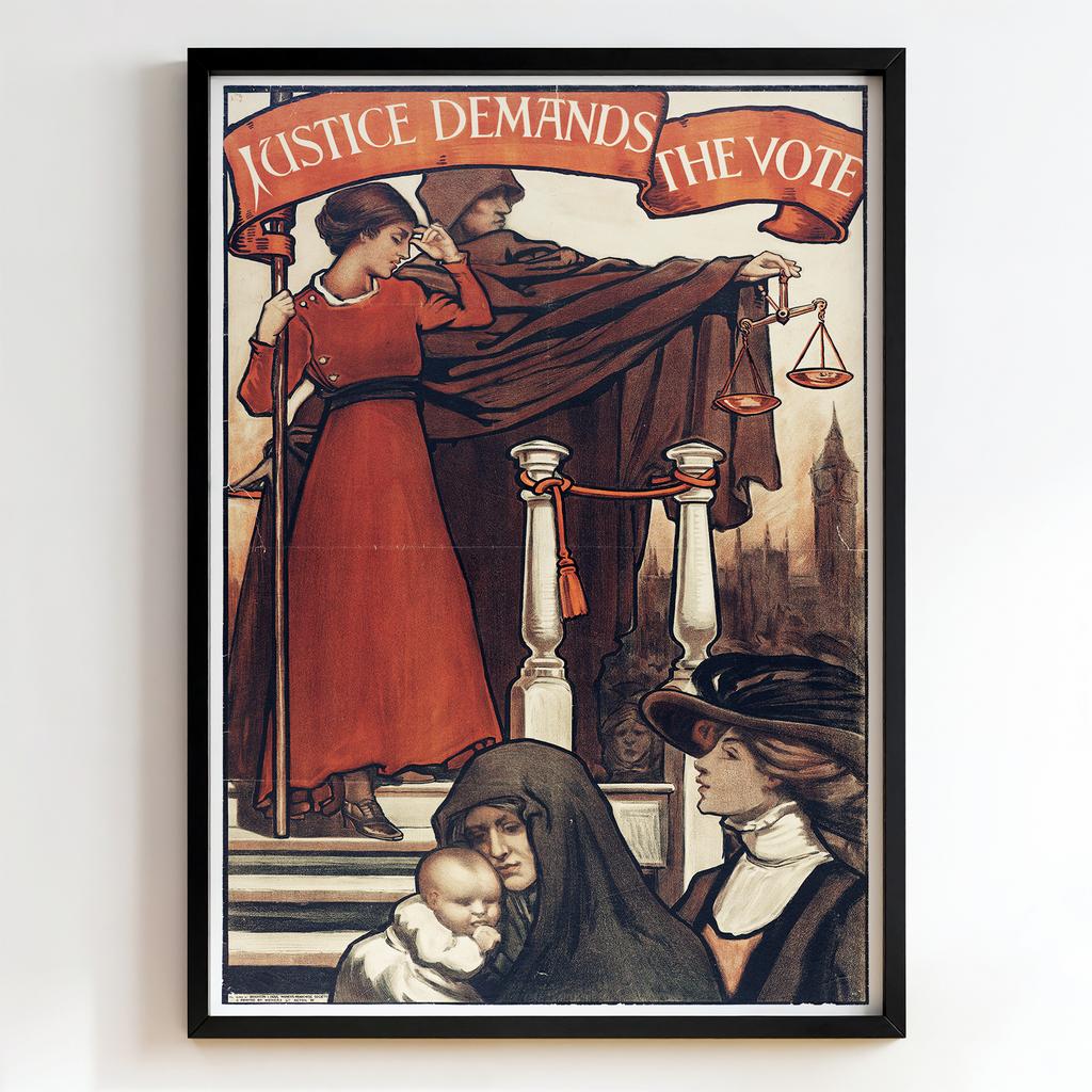 Ретро постер "Justice Demands the Vote – Women's Suffrage Poster (1909)"