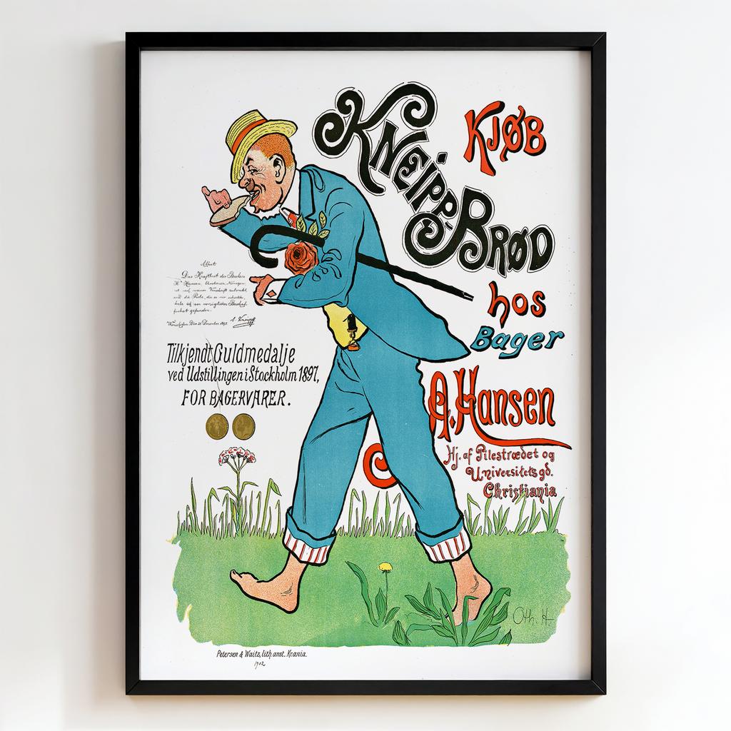 Ретро постер "Kjøb Kneippbrød hos Bager O. Hansen – Petersen & Waitz (1897)"