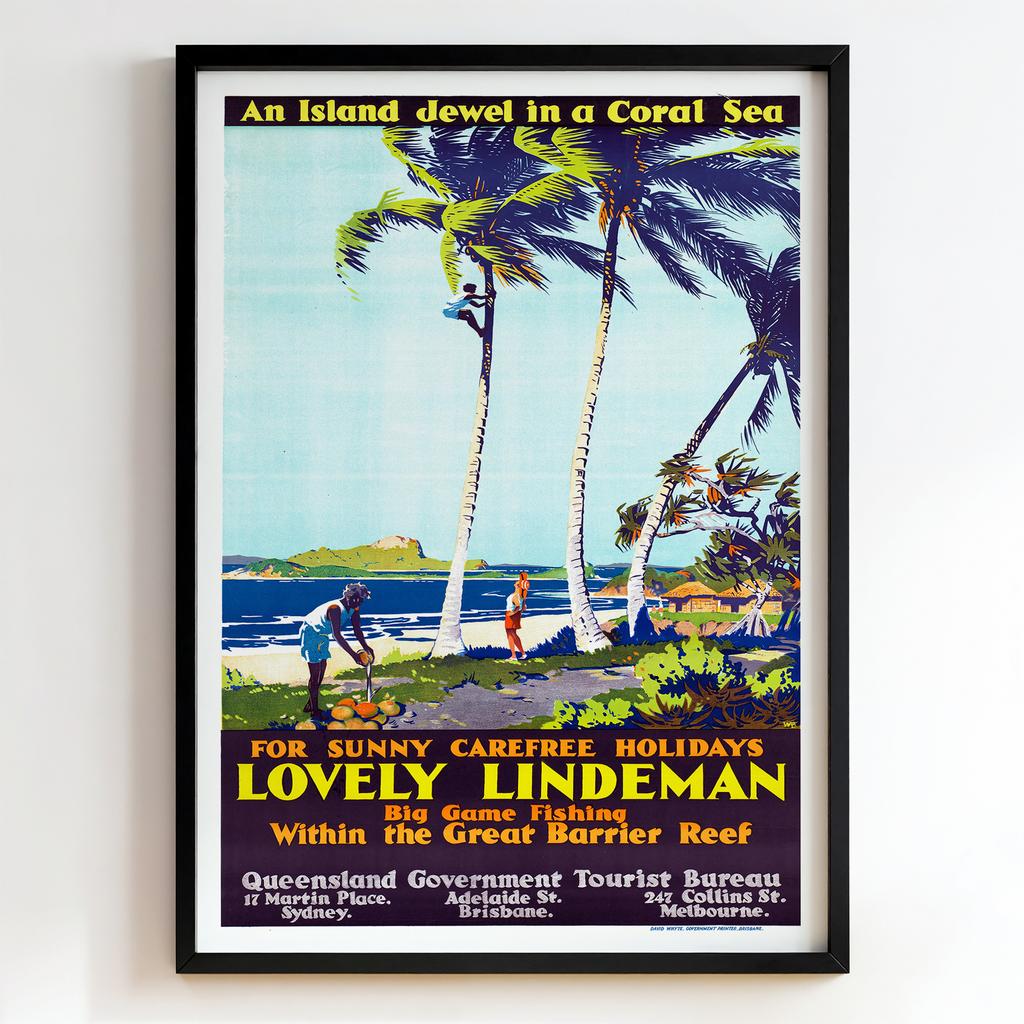 Ретро постер "Lovely Lindeman – Queensland Government Tourist Bureau (1930s)"