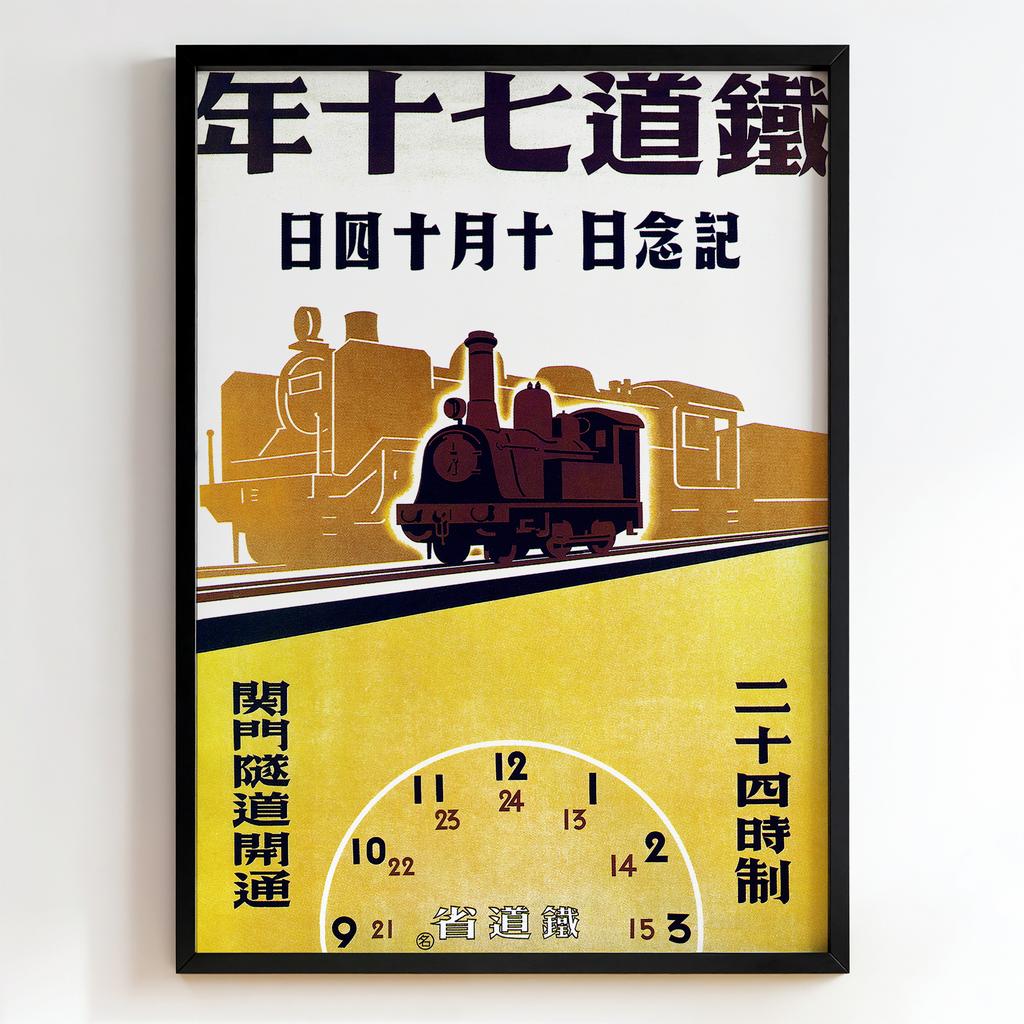 Ретро постер "Japanese Railway Anniversary Poster with Steam Train – Unknown (1900s)"