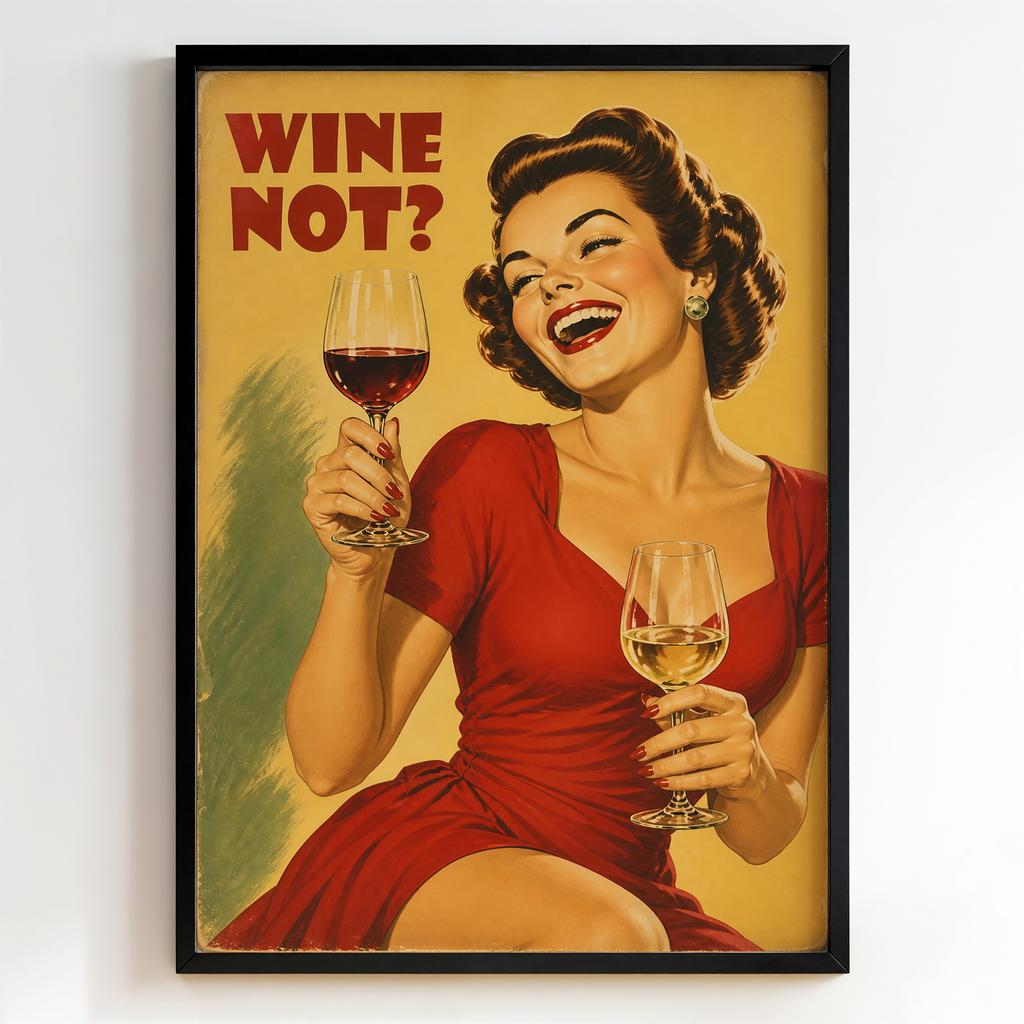 Постер "Wine Not?" пін-ап ретро дівчина