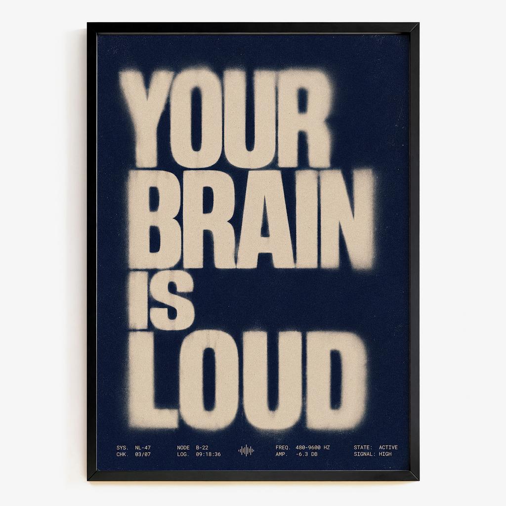 "YOUR BRAIN IS LOUD" розмита типографіка KT7319