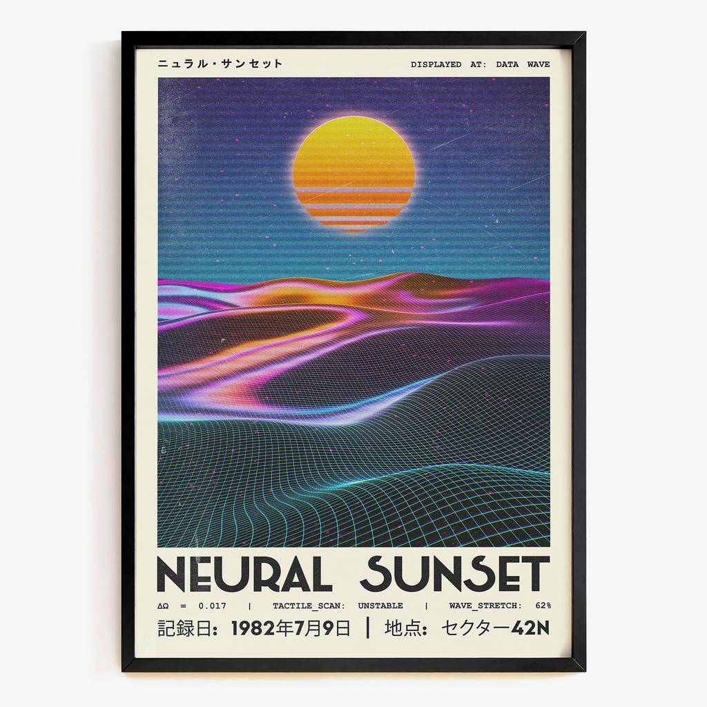 Neural Sunset неоновий ретрофутуристичний пейзаж QX4827