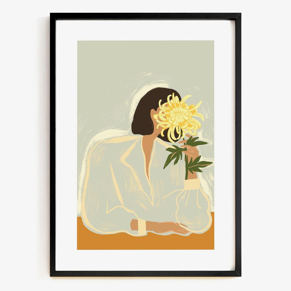 "Golden Chrysanthemum" сучасний жіночий портрет з квіткою PS7859