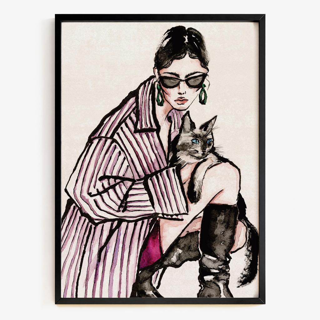 "Fashion Muse with Cat" модна ілюстрація з котом PS8465