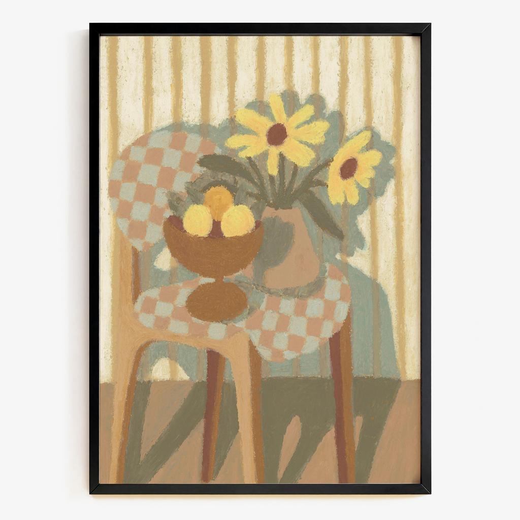 "Sunflowers on the Checked Chair" сучасний постер натюрморт у стилі contemporary PS7300