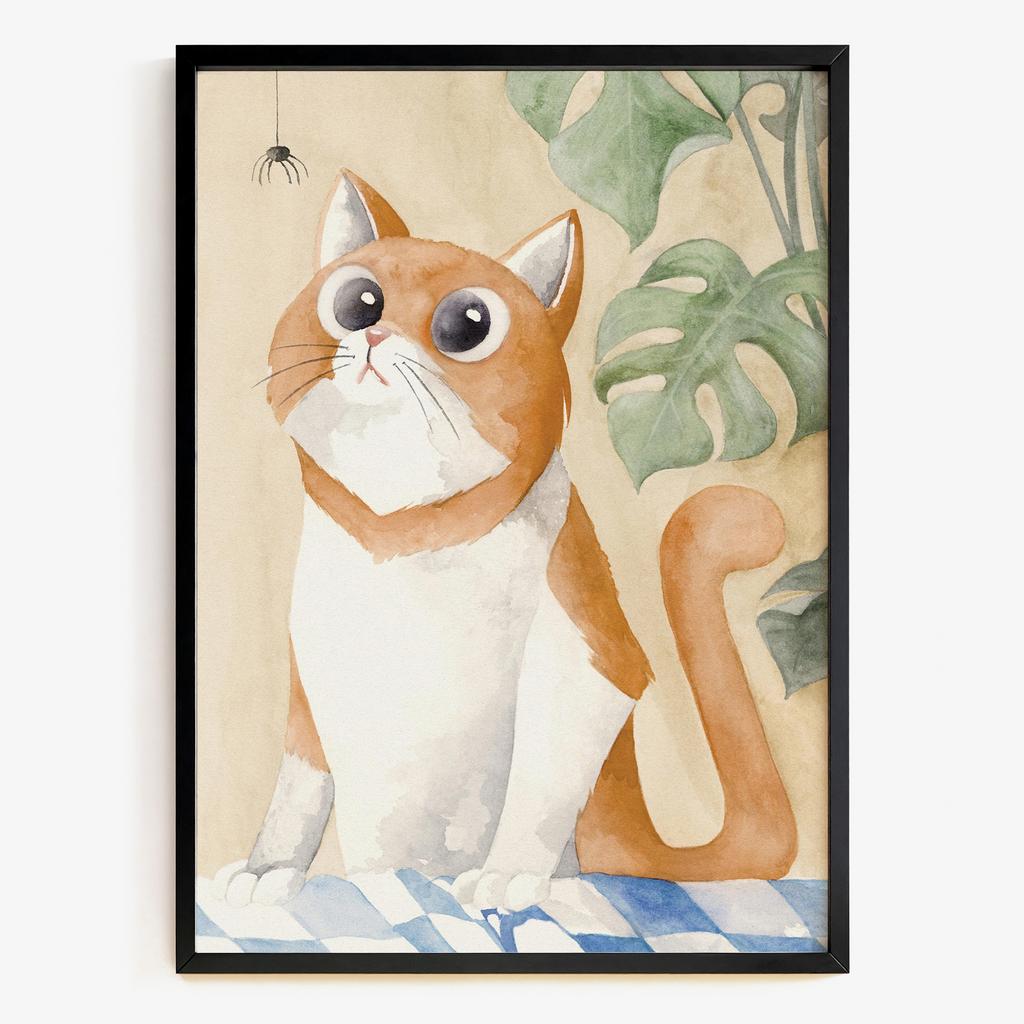 "Curious Cat and the Little Spider" сучасний постер з котом PS7301