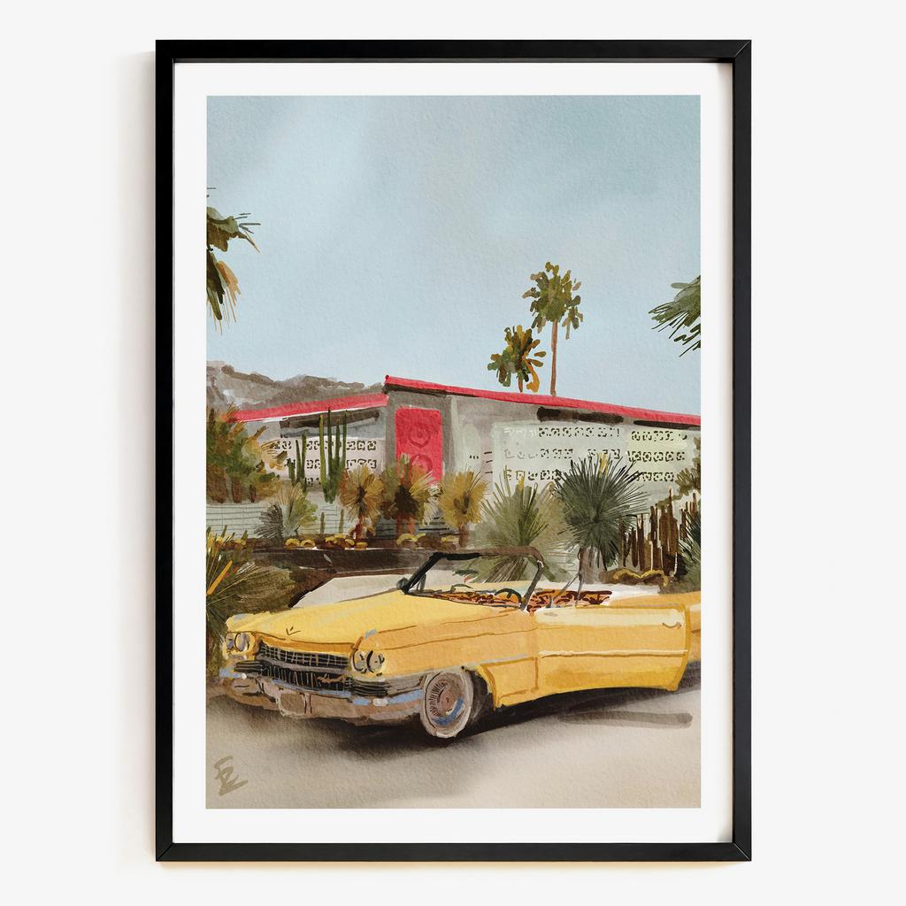"Palm Springs Cruise" сучасний ретро автомобіль біля модерністської вілли PS1039