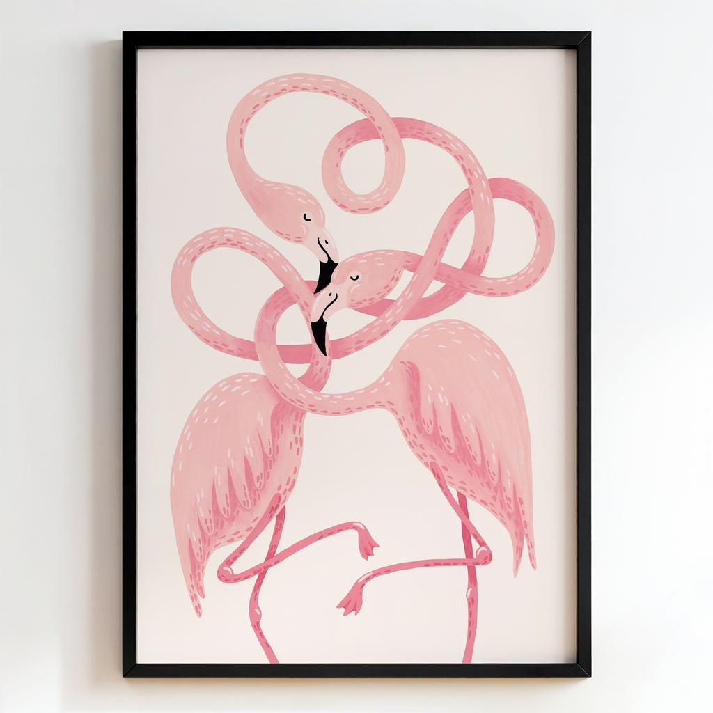 "Flamingo Embrace" сучасний сюрреалістичний постер PS1219