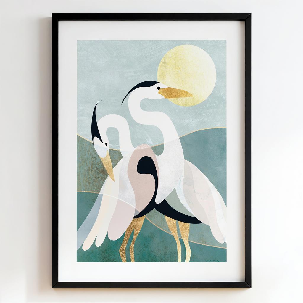 "Moonlit Herons" сучасний постер із чаплями PS7413