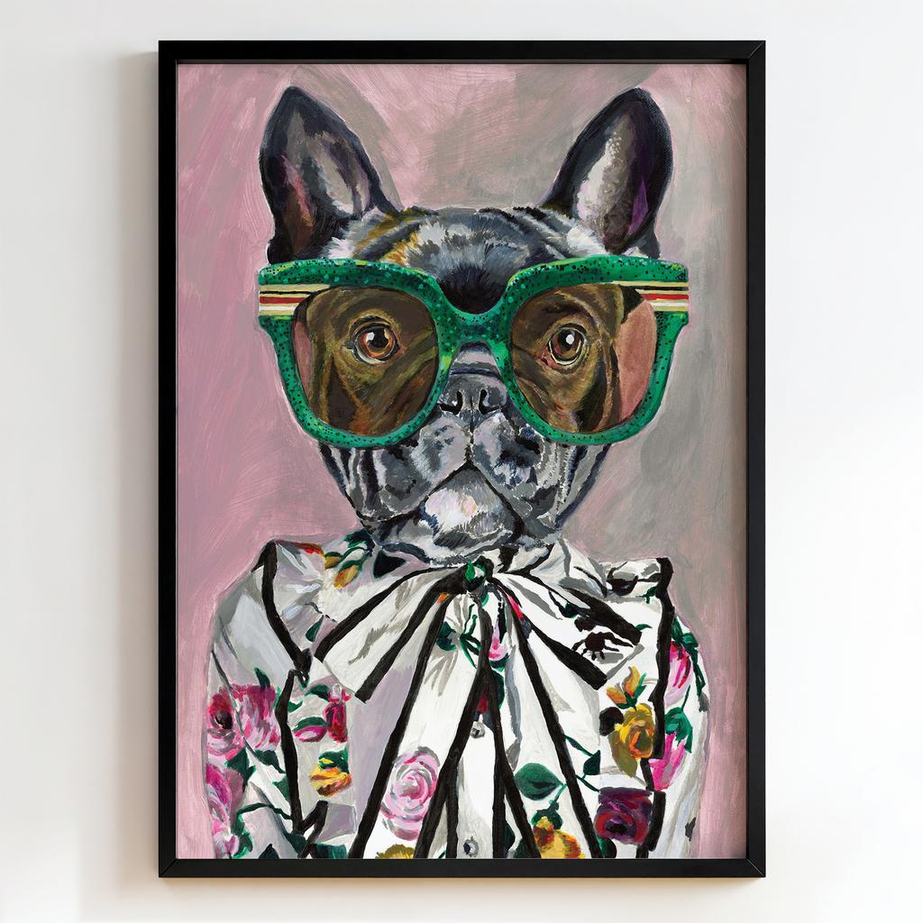 "Floral Couture Pup" сучасний постер з французьким бульдогом PS7429