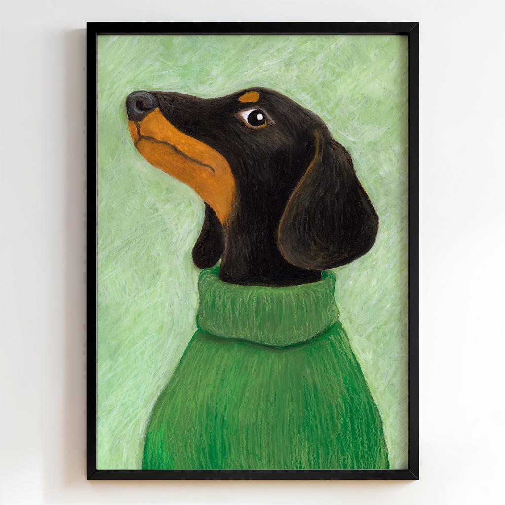 "Emerald Dachshund" такса у зеленому светрі PS8250