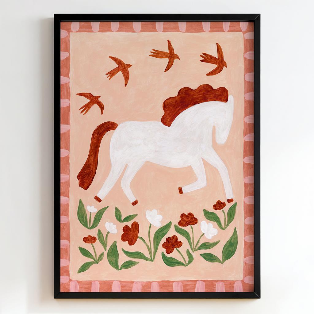 "Wildflower Mare" білий кінь серед квітів PS8253