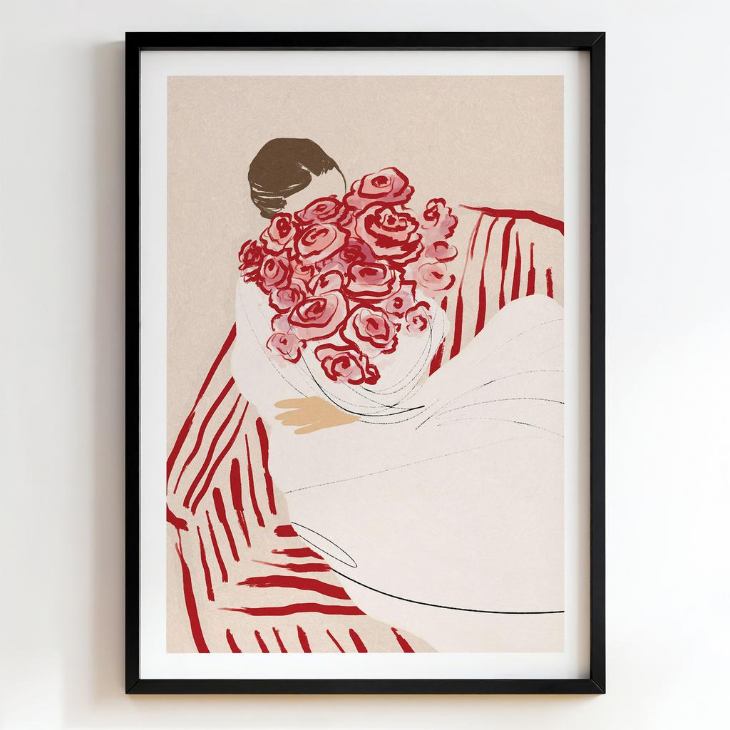 "Blooming Embrace" дівчина з букетом троянд PS8256