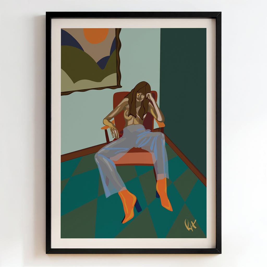 "Contemplation in Orange Boots" задумлива дівчина PS8371