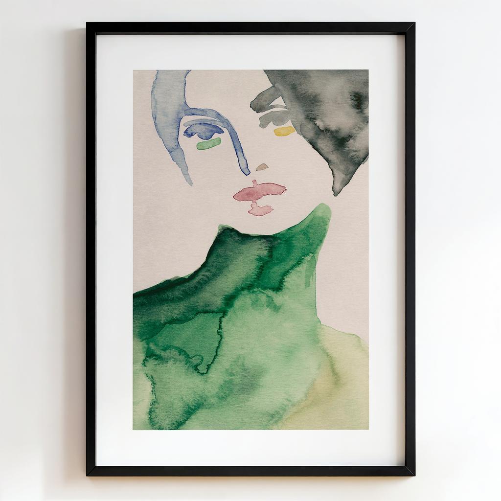 "Emerald Watercolor Portrait" акварельний жіночий портрет PS7448