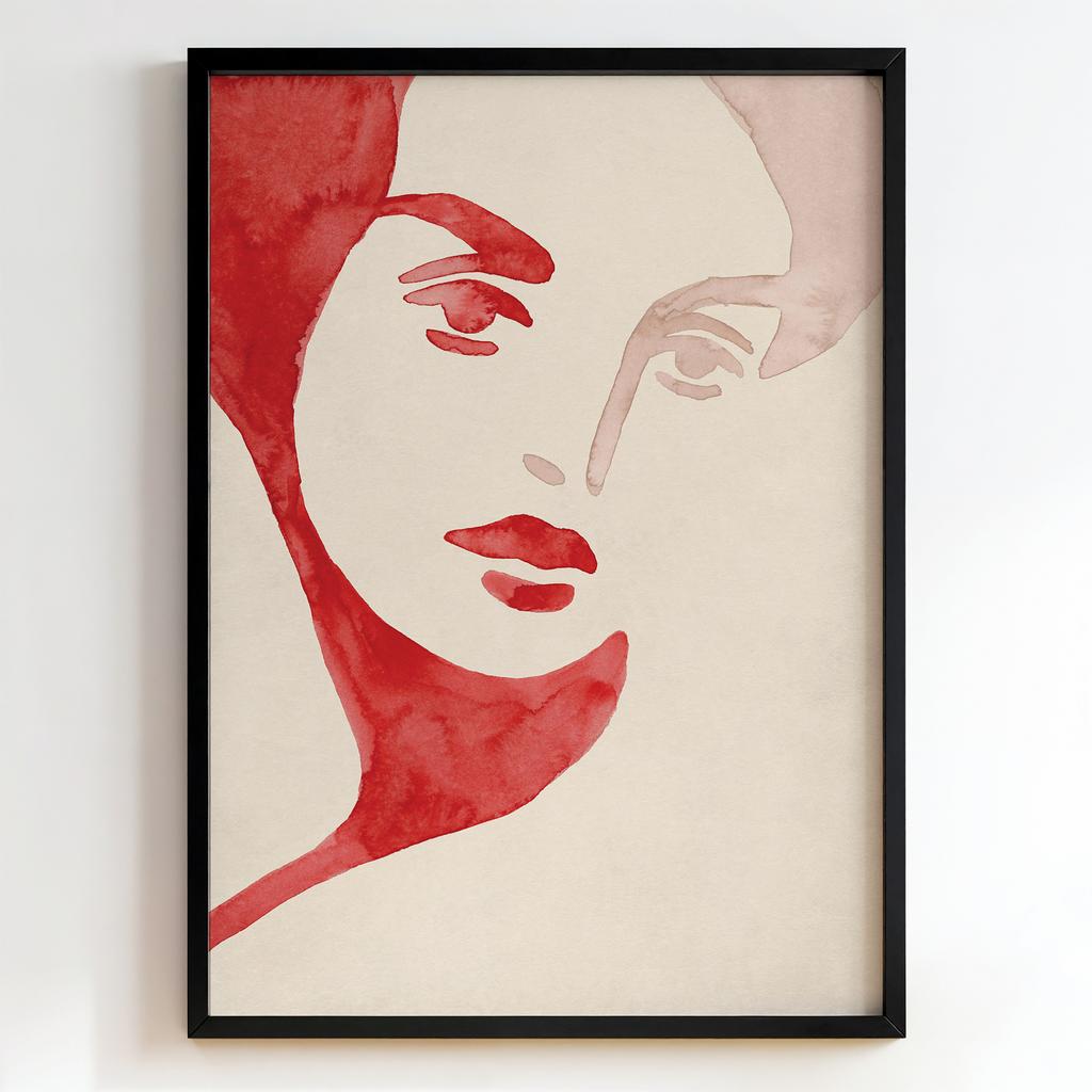 "Crimson Watercolor Portrait" червоний жіночий портрет PS7449